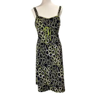 Vintage 90s Studio I Slinky Geometric Print Cocktail Dress Size 14 Green Multi